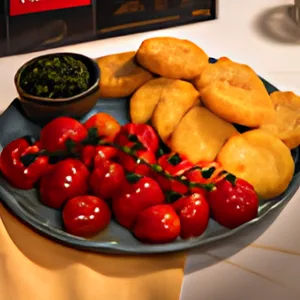 EMPANADINHO DE CATUPIRY ORIGINAL COM TOMATINHOS CONFITADOS E PESTO DE MANJERICAO